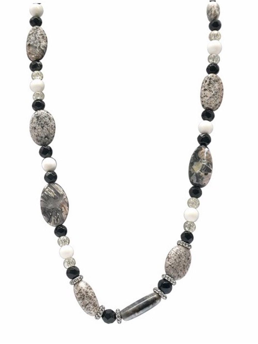 Natural Stone Necklace 80s Natural Neutral Color Brown Black Stone Bead Necklace